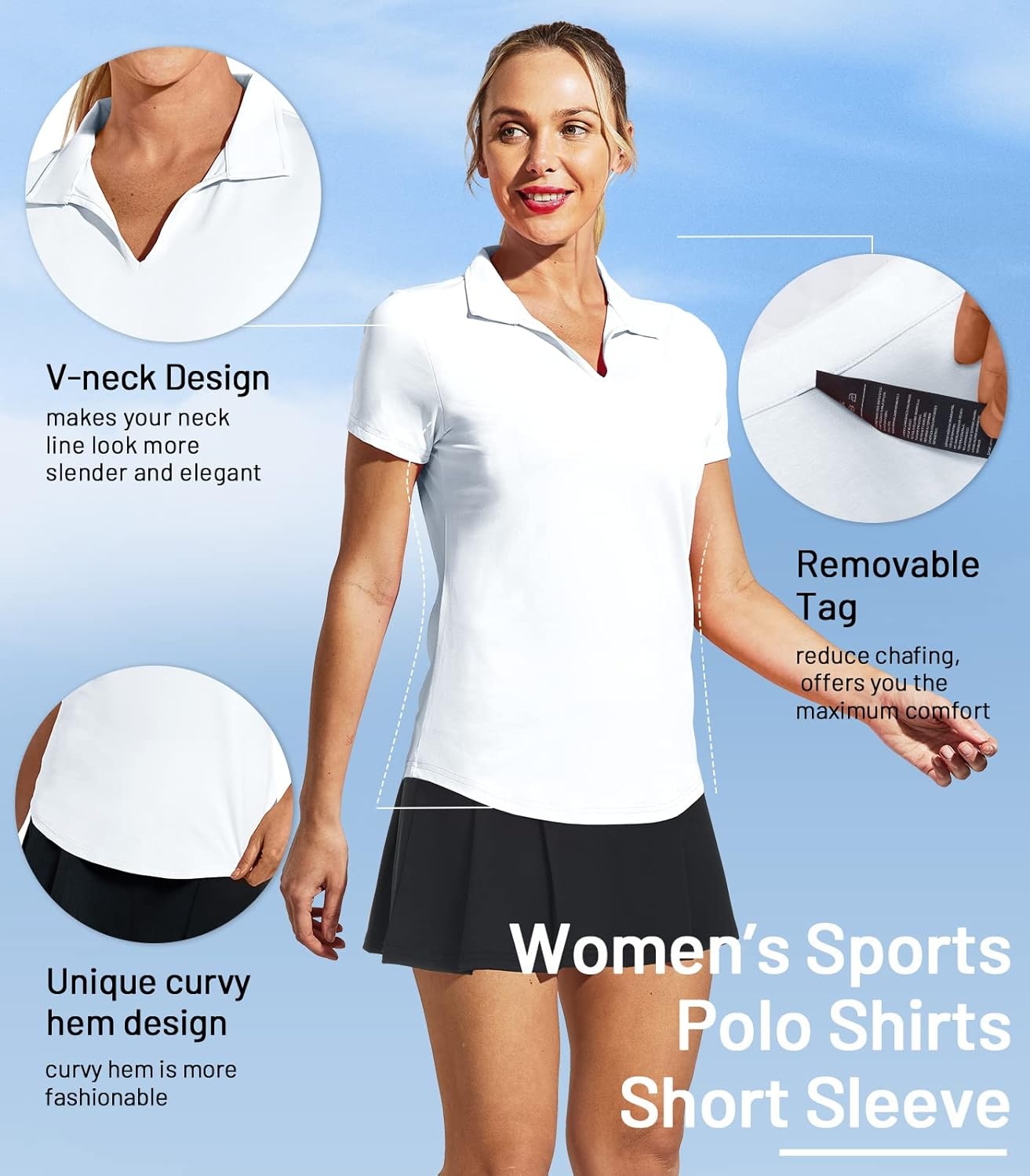 image:imageMIER Womens Golf Polo Shirts Collared V Neck Short Sleeve Tennis Shirt Dry Fit Moisture WickingWhite