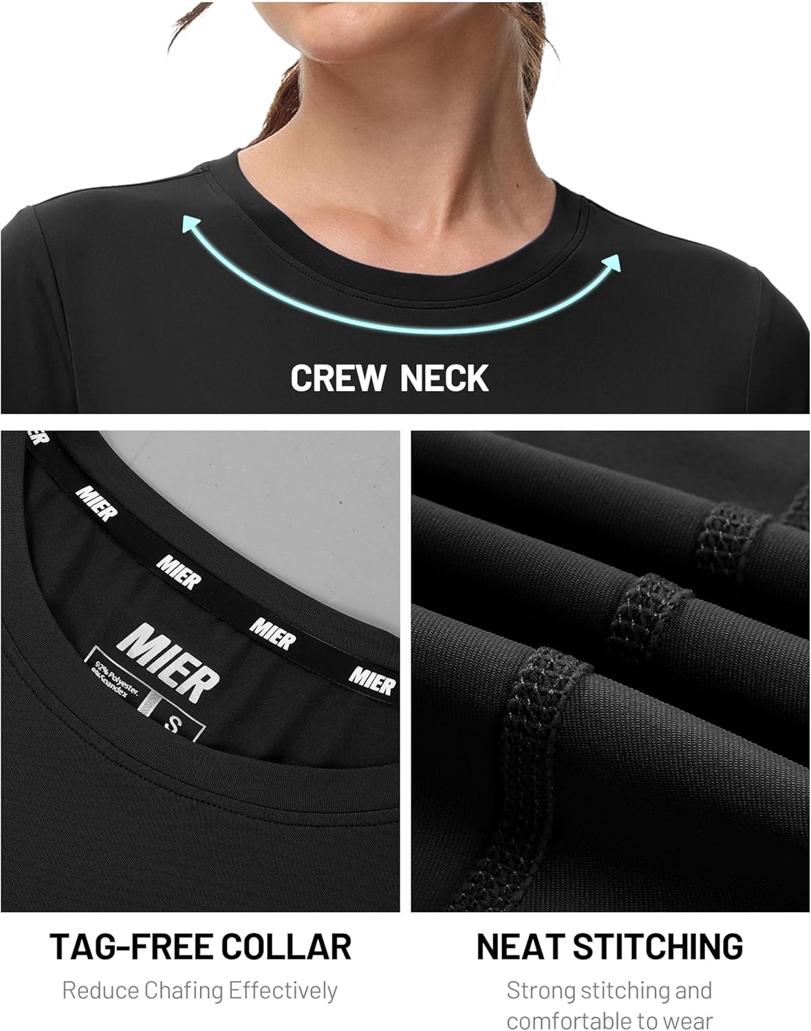 image:imageMIER Womens Running Athletic Shirts Dry Fit Active TShirt Tops Short Sleeve Soft Crew Neck Gym Workout Exercise TeesBlack