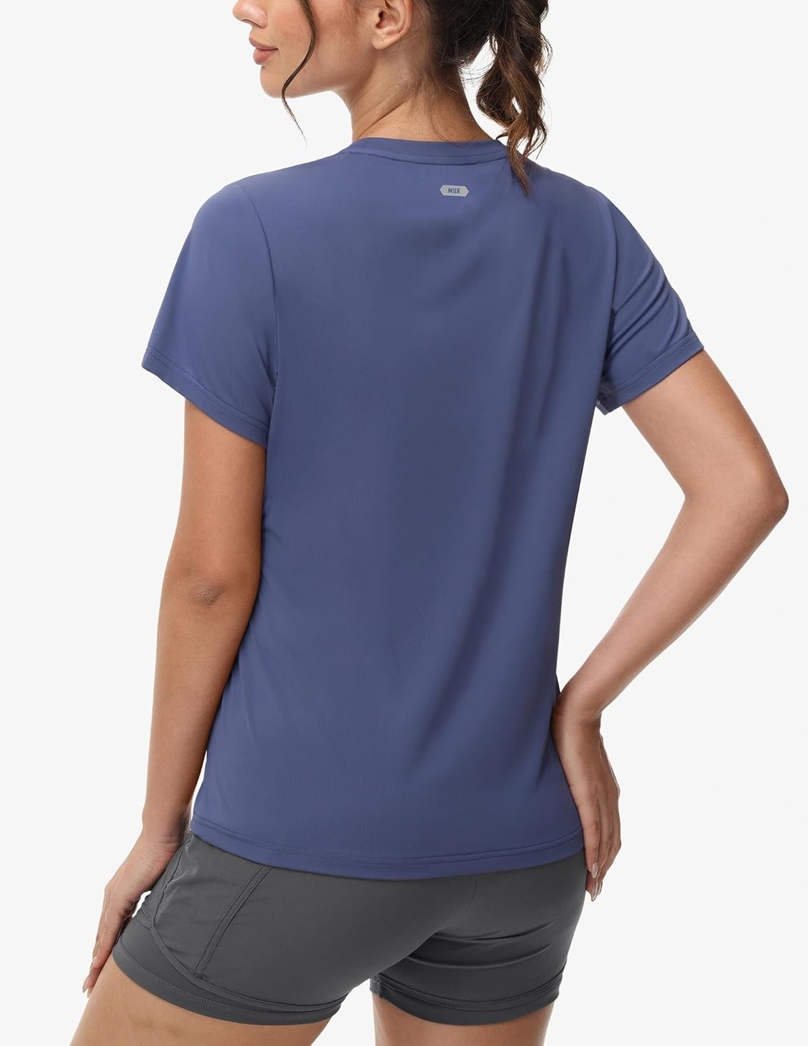 image:imageMIER Womens Running Athletic Shirts Dry Fit Active TShirt Tops Short Sleeve Soft Crew Neck Gym Workout Exercise TeesDark Dusty Blue