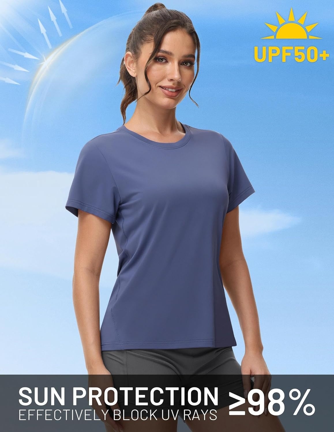 image:imageMIER Womens Running Athletic Shirts Dry Fit Active TShirt Tops Short Sleeve Soft Crew Neck Gym Workout Exercise TeesDark Dusty Blue