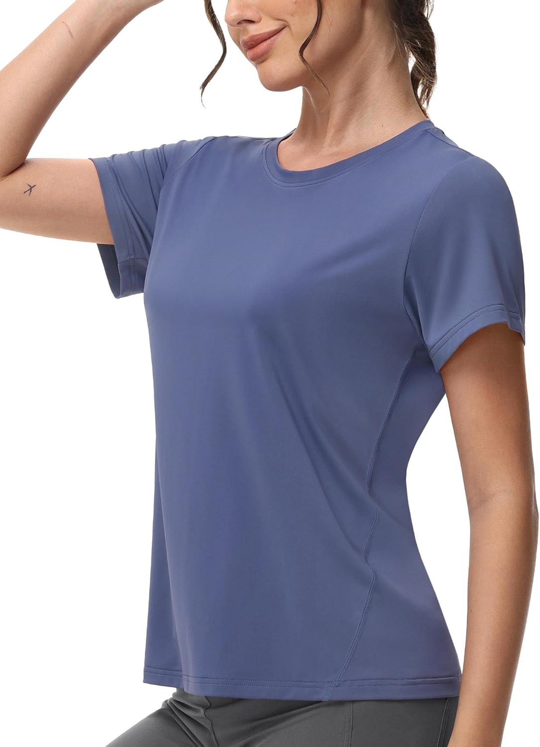 image:imageMIER Womens Running Athletic Shirts Dry Fit Active TShirt Tops Short Sleeve Soft Crew Neck Gym Workout Exercise TeesDark Dusty Blue