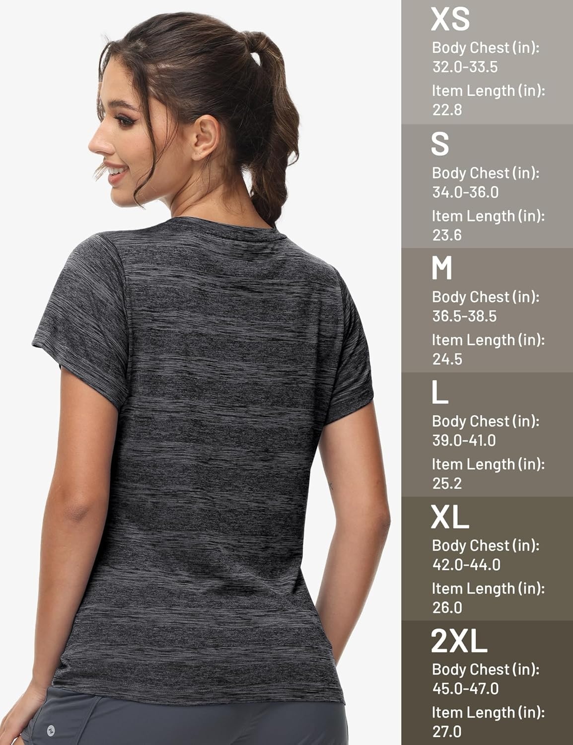 image:imageMIER Womens Running Athletic Shirts Dry Fit Active TShirt Tops Short Sleeve Soft Crew Neck Gym Workout Exercise TeesHeather Black