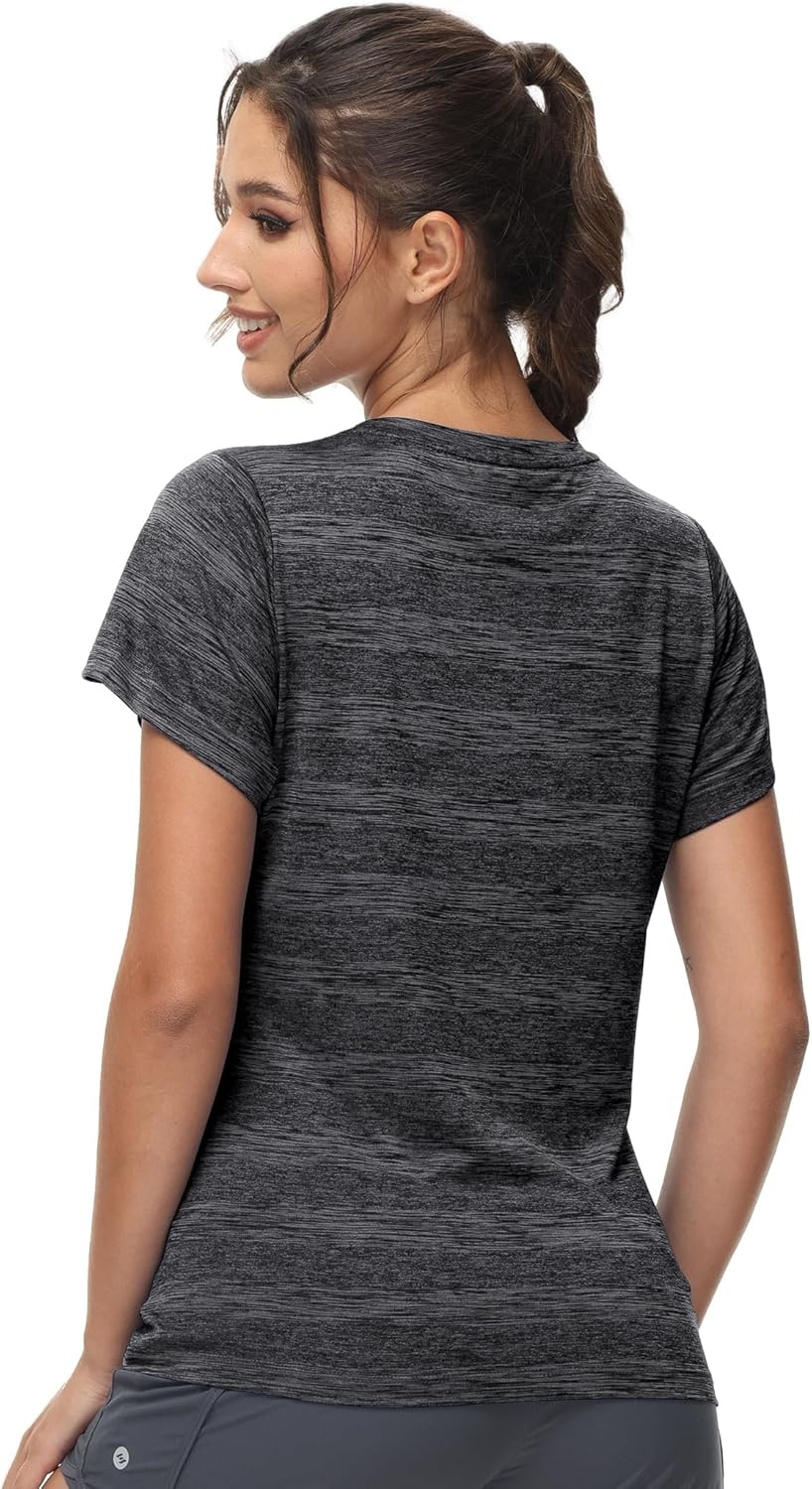 image:imageMIER Womens Running Athletic Shirts Dry Fit Active TShirt Tops Short Sleeve Soft Crew Neck Gym Workout Exercise TeesHeather Black