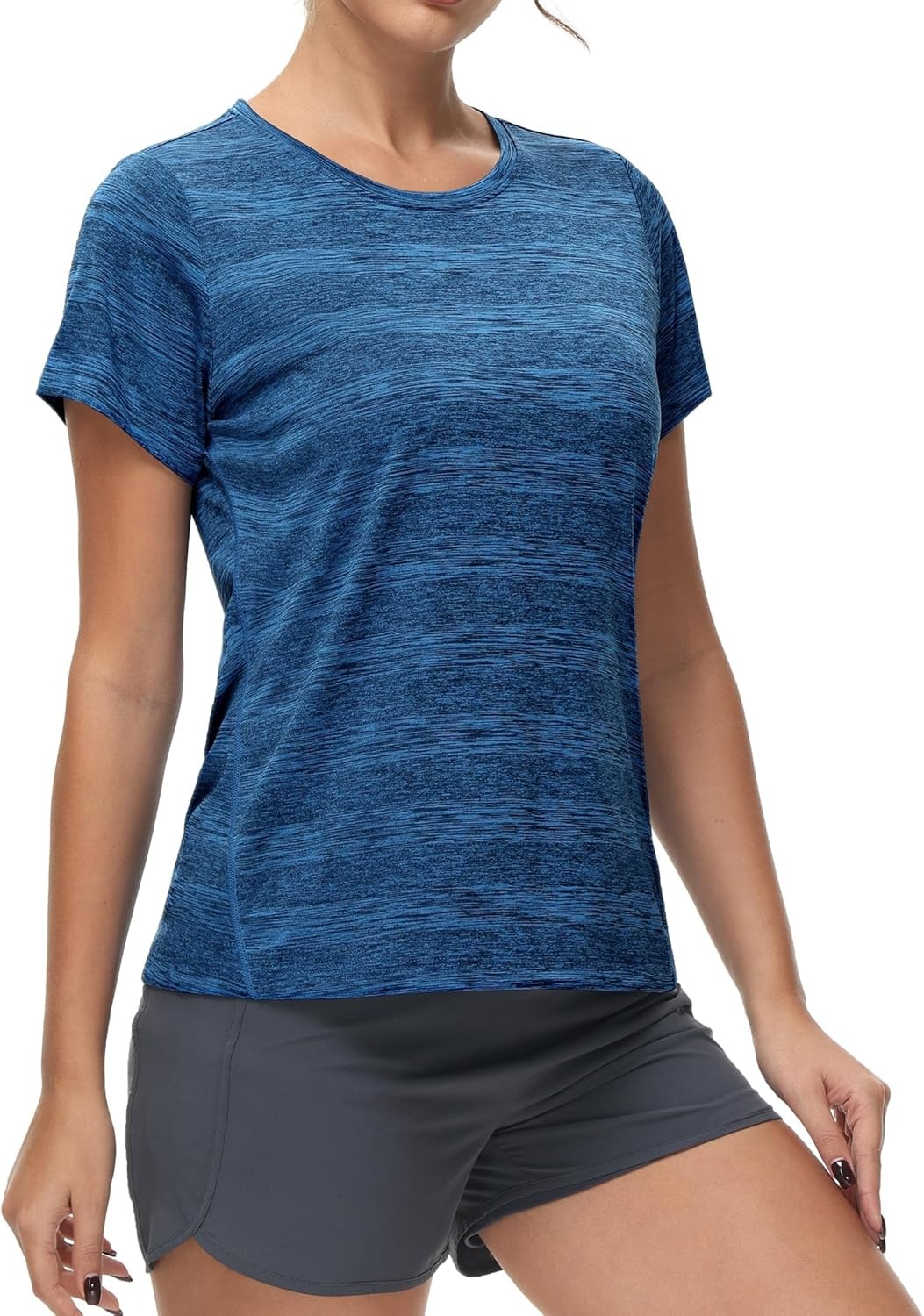 image:imageMIER Womens Running Athletic Shirts Dry Fit Active TShirt Tops Short Sleeve Soft Crew Neck Gym Workout Exercise TeesHeather Blue
