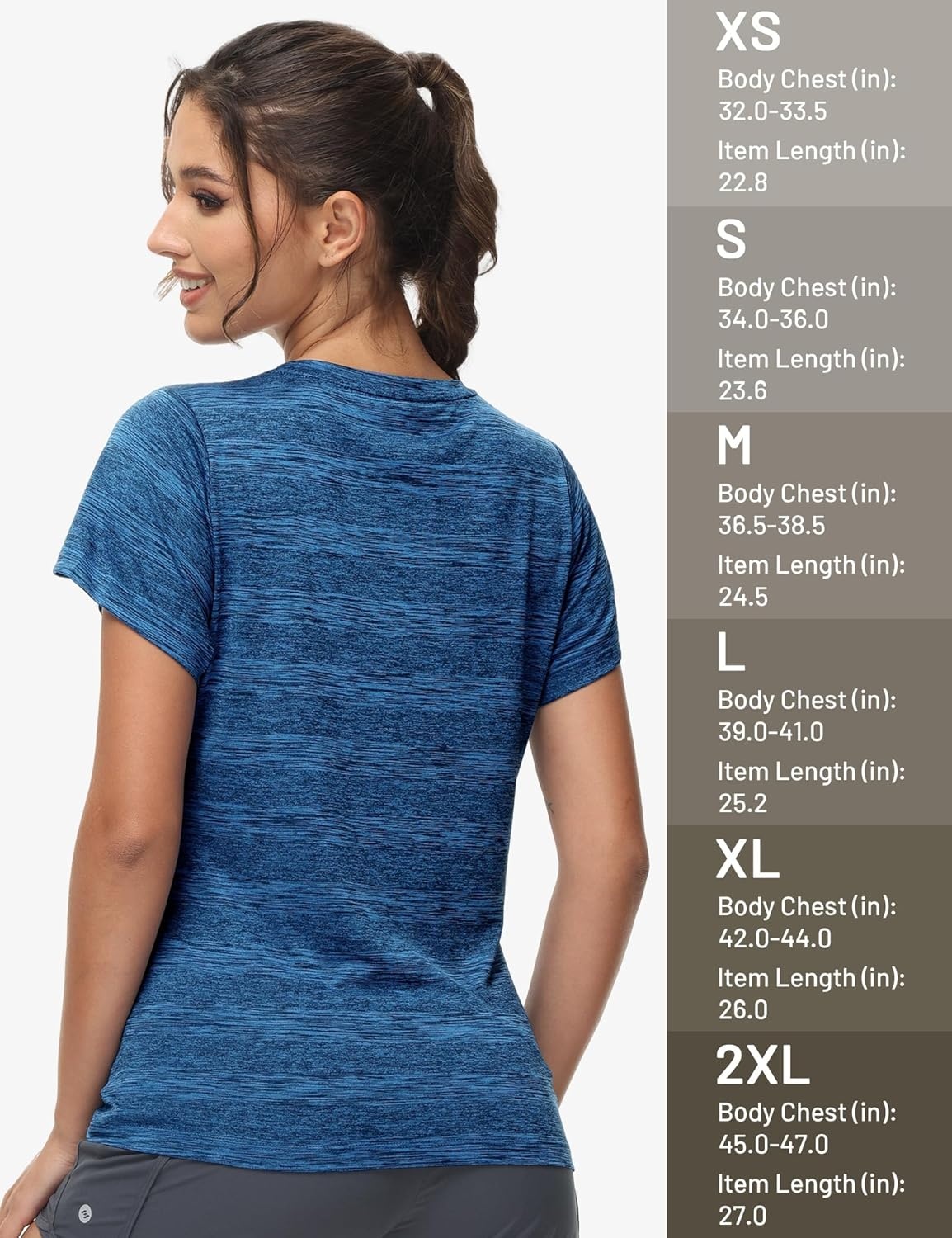 image:imageMIER Womens Running Athletic Shirts Dry Fit Active TShirt Tops Short Sleeve Soft Crew Neck Gym Workout Exercise TeesHeather Blue