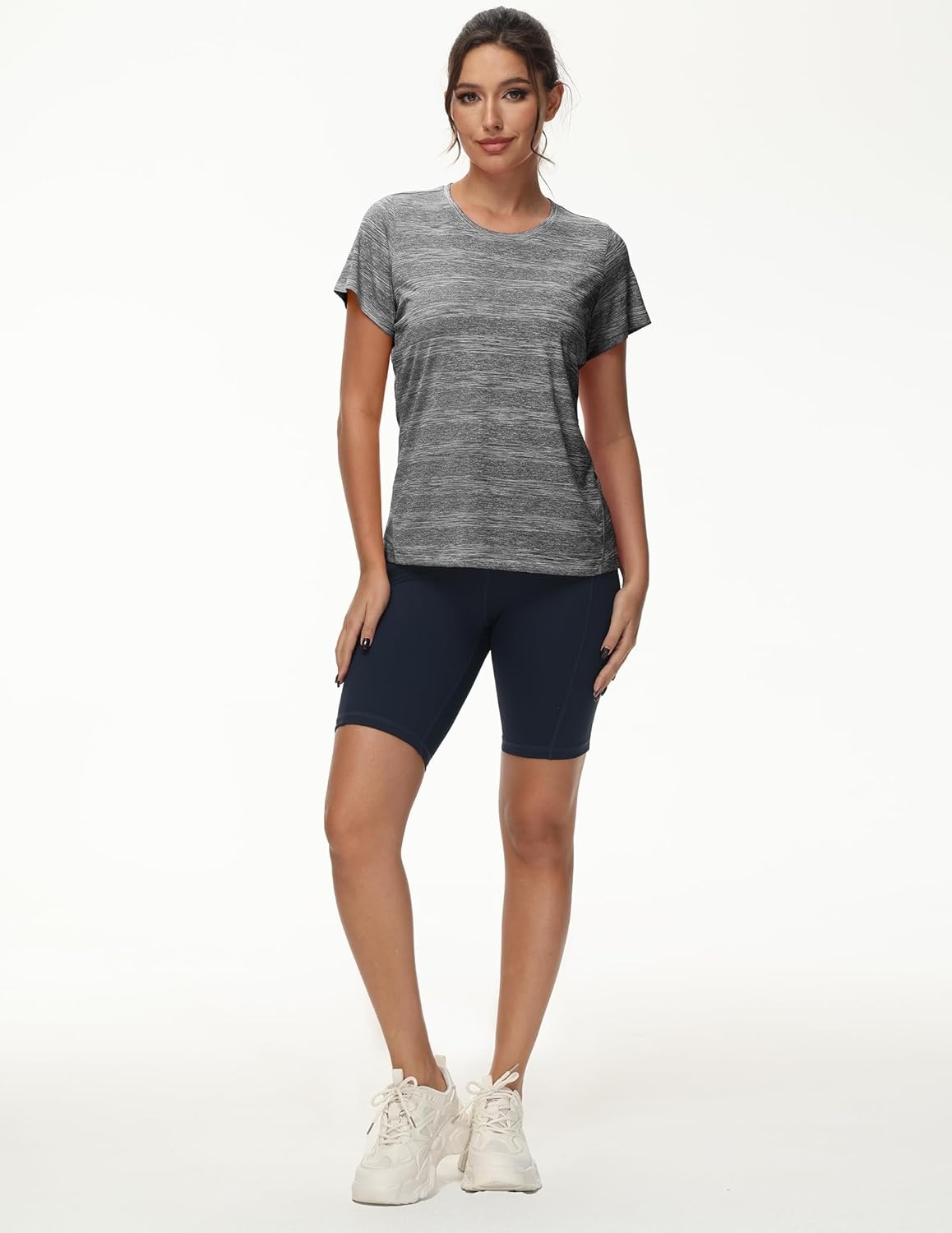image:imageMIER Womens Running Athletic Shirts Dry Fit Active TShirt Tops Short Sleeve Soft Crew Neck Gym Workout Exercise TeesHeather Grey