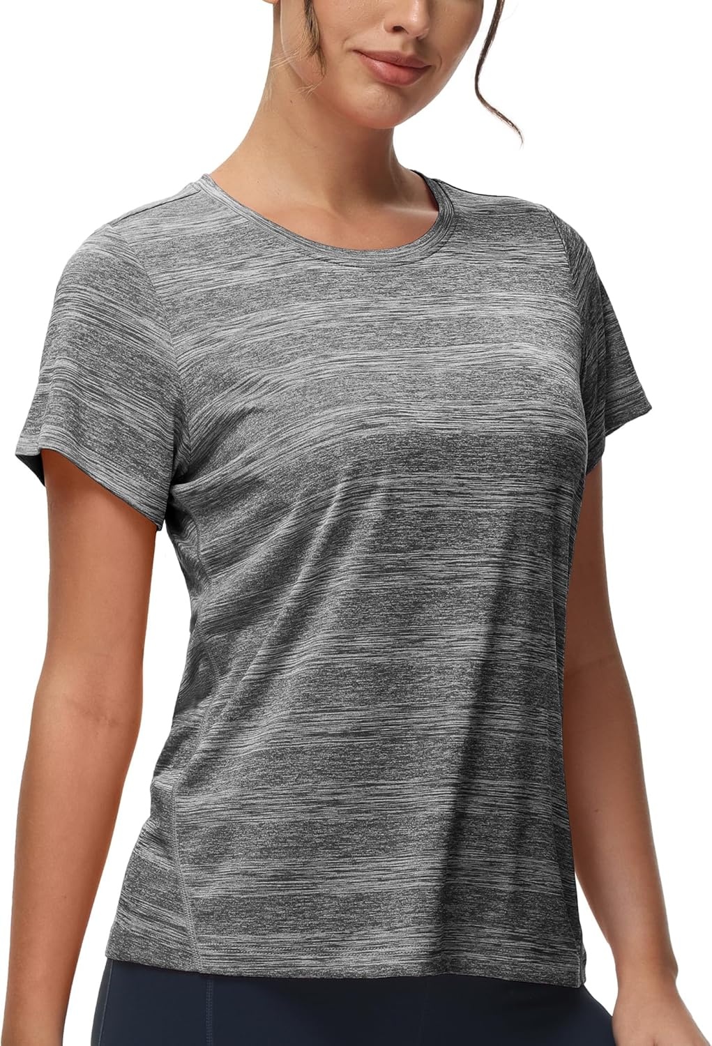 image:imageMIER Womens Running Athletic Shirts Dry Fit Active TShirt Tops Short Sleeve Soft Crew Neck Gym Workout Exercise TeesHeather Grey
