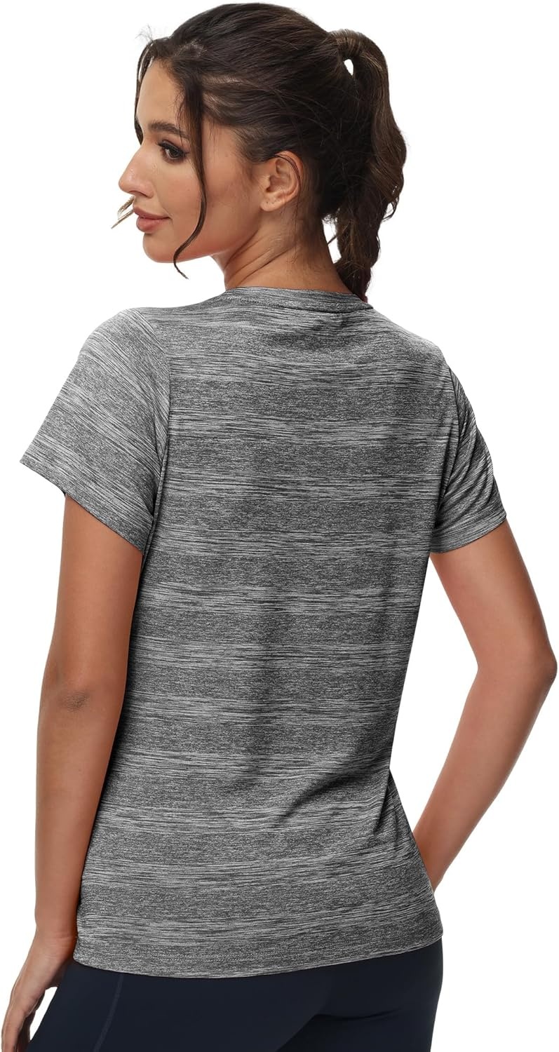 image:imageMIER Womens Running Athletic Shirts Dry Fit Active TShirt Tops Short Sleeve Soft Crew Neck Gym Workout Exercise TeesHeather Grey
