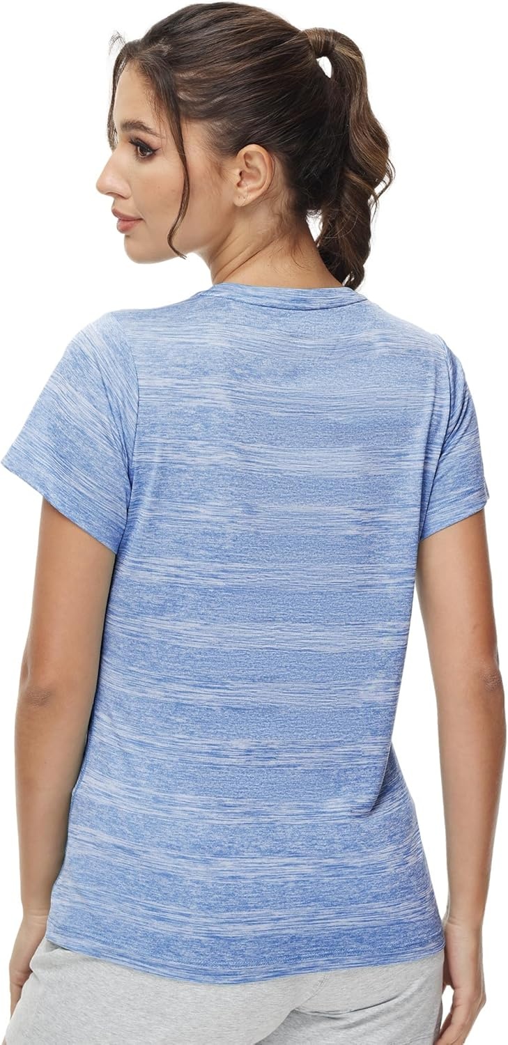 image:imageMIER Womens Running Athletic Shirts Dry Fit Active TShirt Tops Short Sleeve Soft Crew Neck Gym Workout Exercise TeesHeather Light Blue
