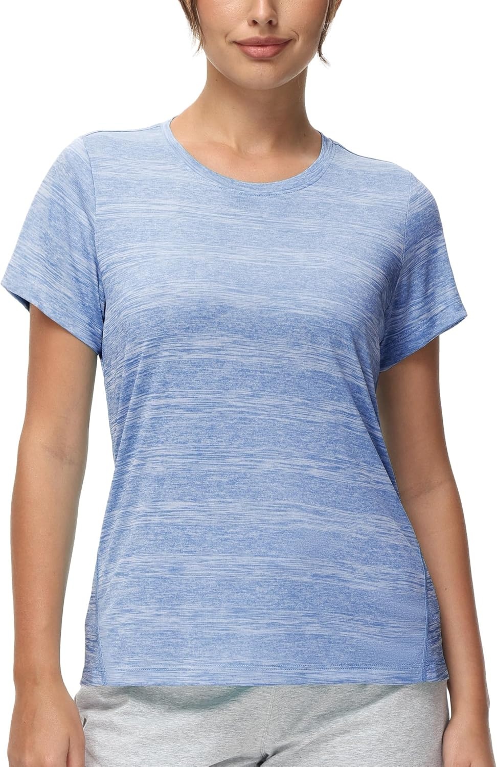 image:imageMIER Womens Running Athletic Shirts Dry Fit Active TShirt Tops Short Sleeve Soft Crew Neck Gym Workout Exercise TeesHeather Light Blue