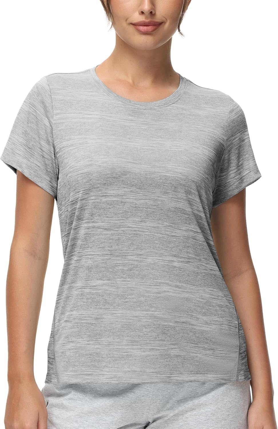 image:imageMIER Womens Running Athletic Shirts Dry Fit Active TShirt Tops Short Sleeve Soft Crew Neck Gym Workout Exercise TeesHeather Light Grey
