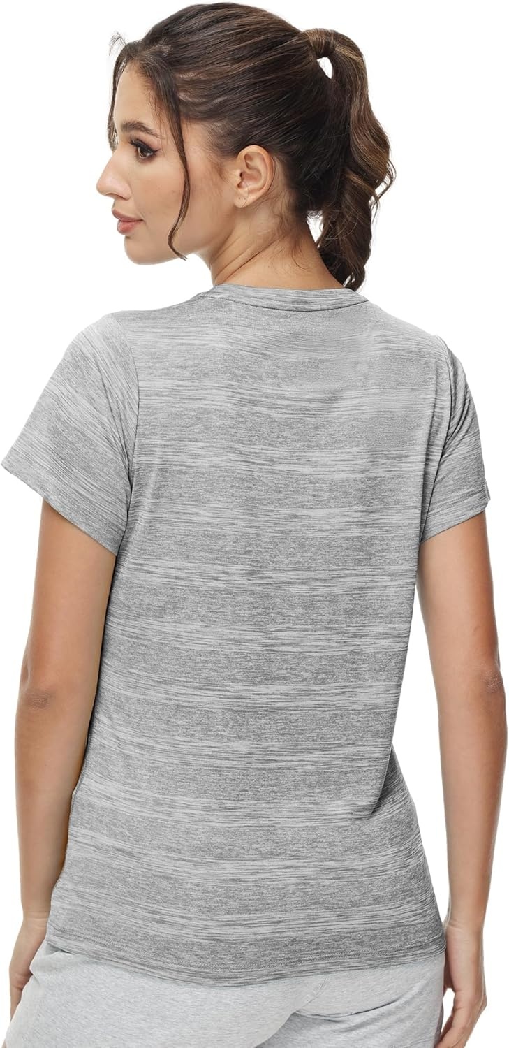 image:imageMIER Womens Running Athletic Shirts Dry Fit Active TShirt Tops Short Sleeve Soft Crew Neck Gym Workout Exercise TeesHeather Light Grey