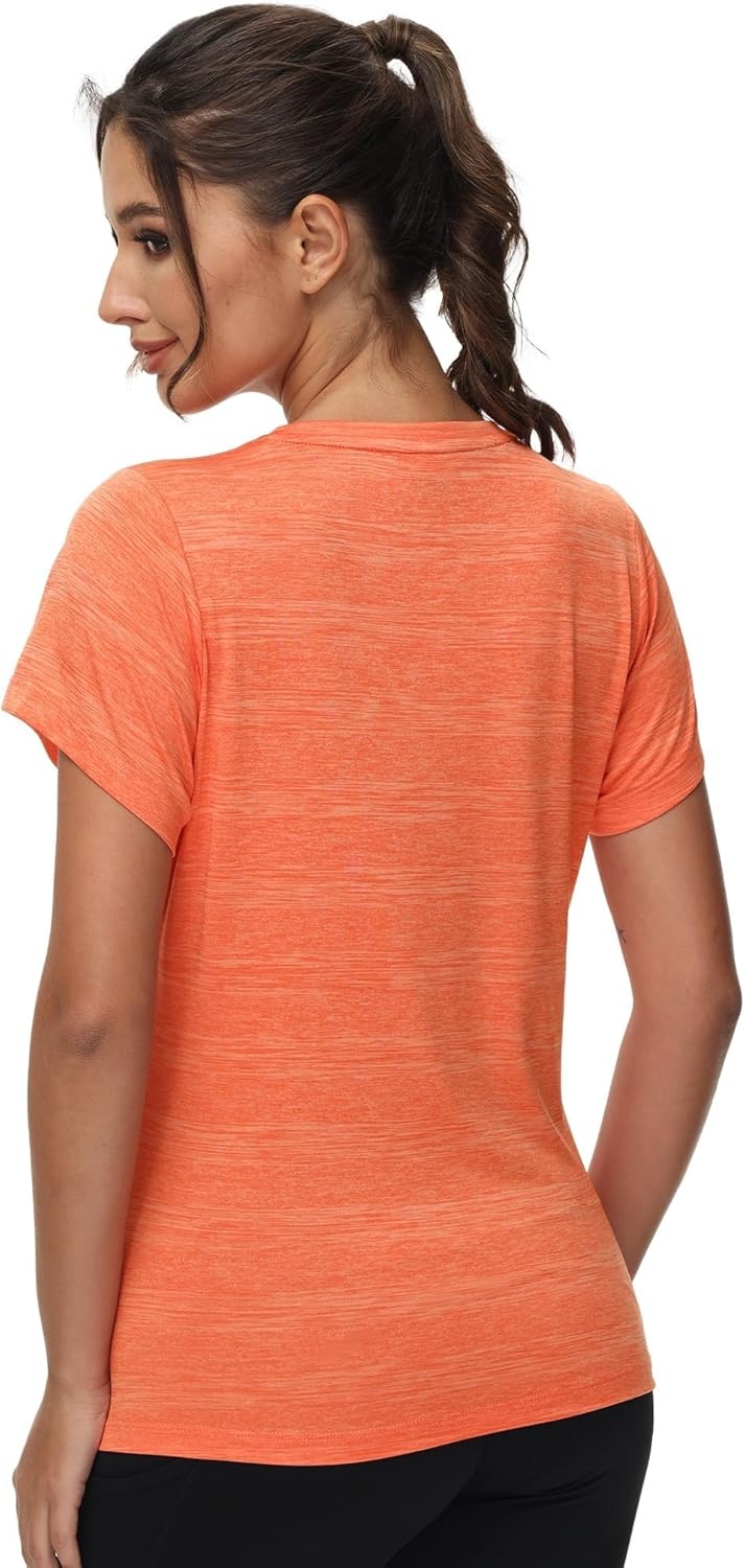 image:imageMIER Womens Running Athletic Shirts Dry Fit Active TShirt Tops Short Sleeve Soft Crew Neck Gym Workout Exercise TeesHeather Orange