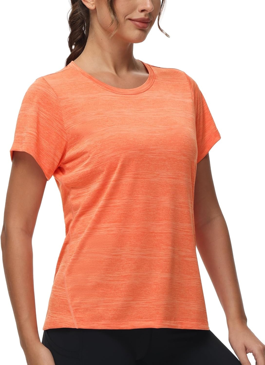 image:imageMIER Womens Running Athletic Shirts Dry Fit Active TShirt Tops Short Sleeve Soft Crew Neck Gym Workout Exercise TeesHeather Orange