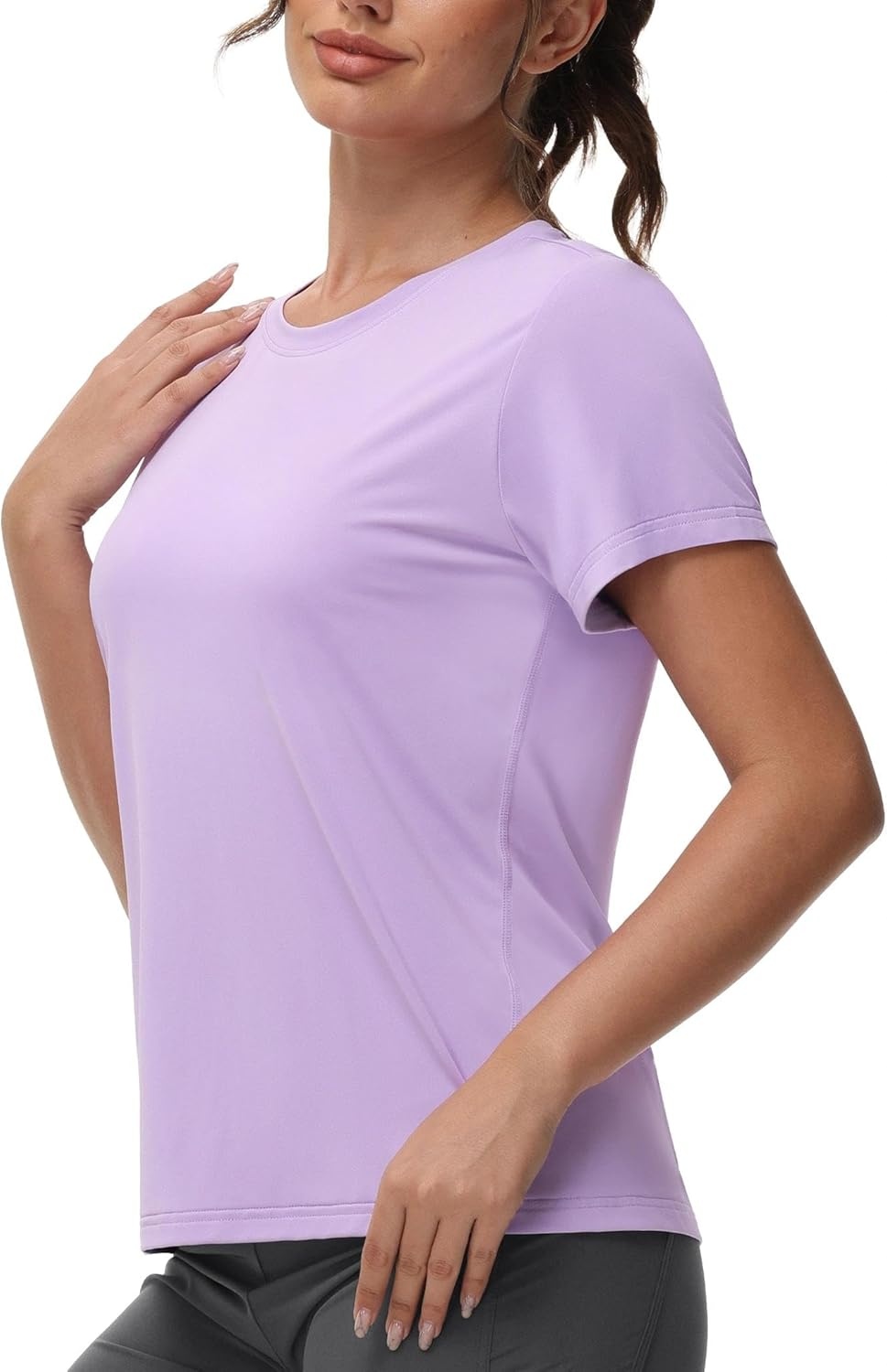 image:imageMIER Womens Running Athletic Shirts Dry Fit Active TShirt Tops Short Sleeve Soft Crew Neck Gym Workout Exercise TeesLavender