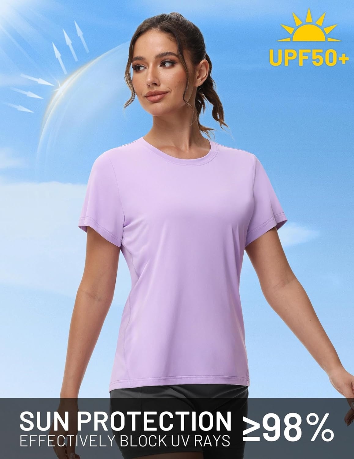 image:imageMIER Womens Running Athletic Shirts Dry Fit Active TShirt Tops Short Sleeve Soft Crew Neck Gym Workout Exercise TeesLavender