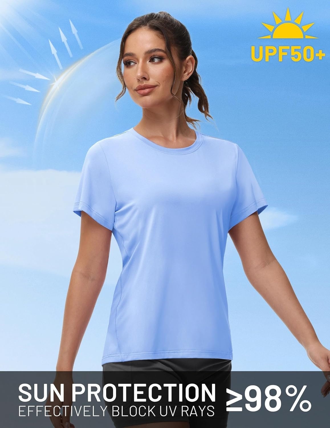 image:imageMIER Womens Running Athletic Shirts Dry Fit Active TShirt Tops Short Sleeve Soft Crew Neck Gym Workout Exercise TeesLight Blue