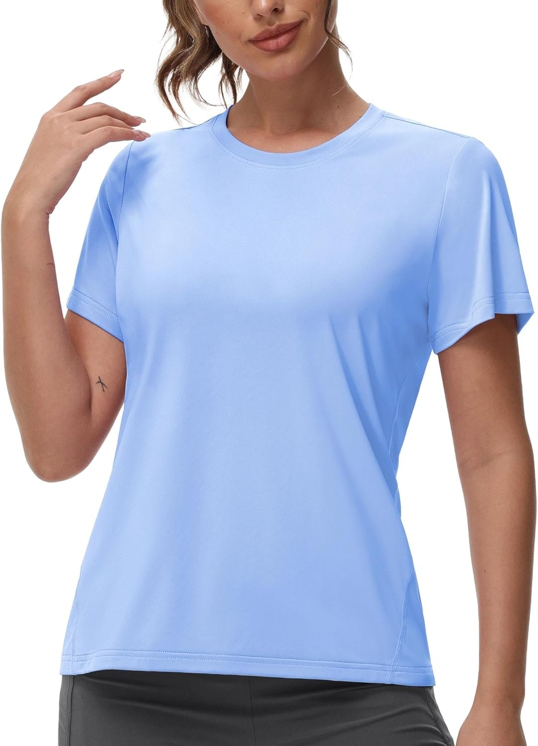 image:imageMIER Womens Running Athletic Shirts Dry Fit Active TShirt Tops Short Sleeve Soft Crew Neck Gym Workout Exercise TeesLight Blue