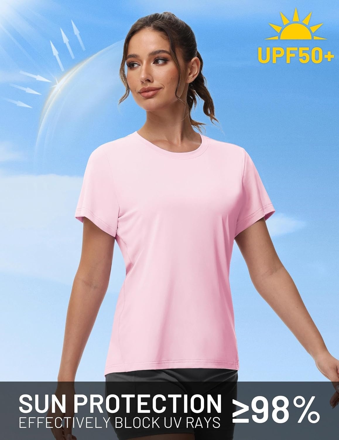 image:imageMIER Womens Running Athletic Shirts Dry Fit Active TShirt Tops Short Sleeve Soft Crew Neck Gym Workout Exercise TeesLight Pink