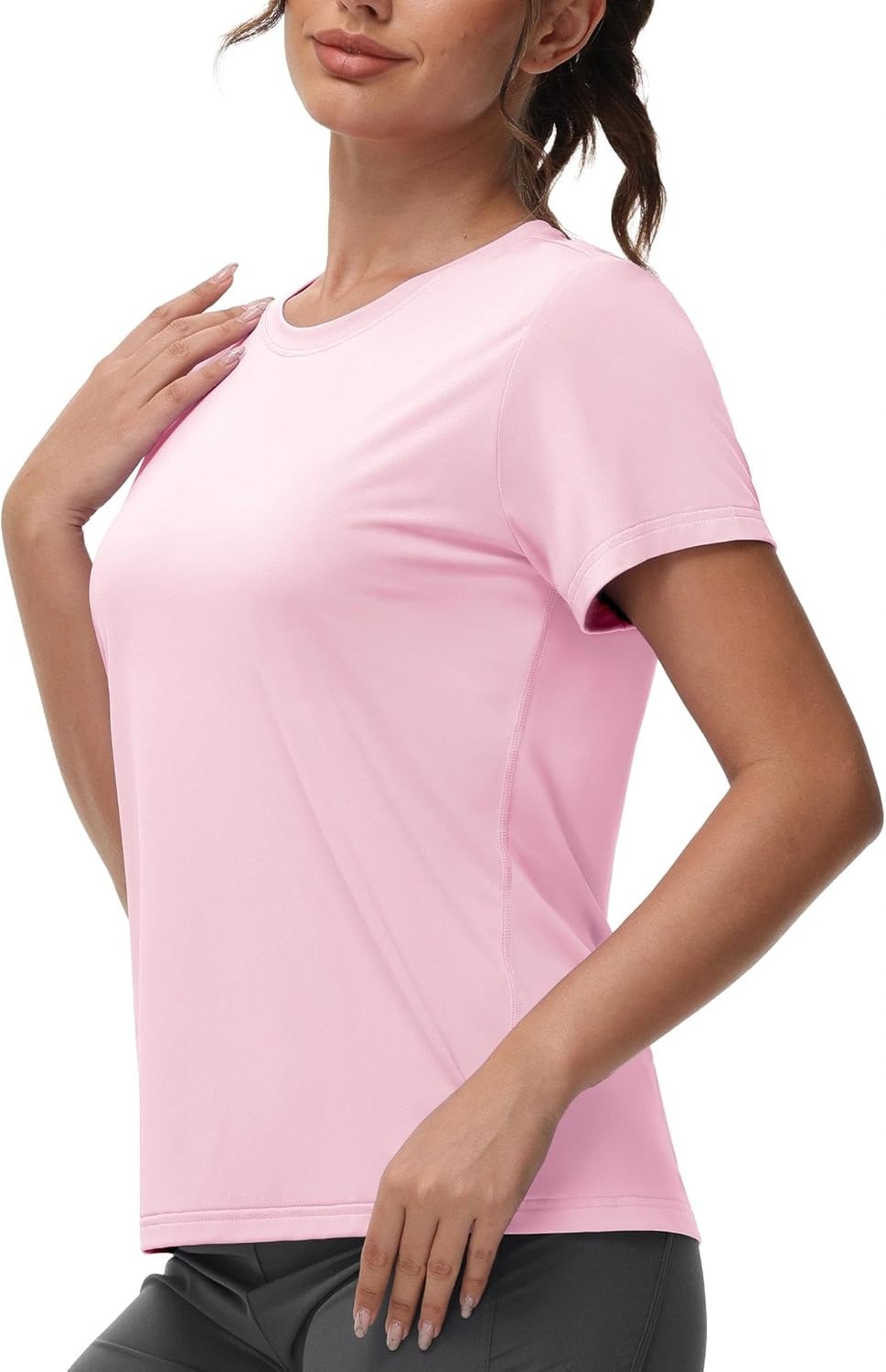 image:imageMIER Womens Running Athletic Shirts Dry Fit Active TShirt Tops Short Sleeve Soft Crew Neck Gym Workout Exercise TeesLight Pink