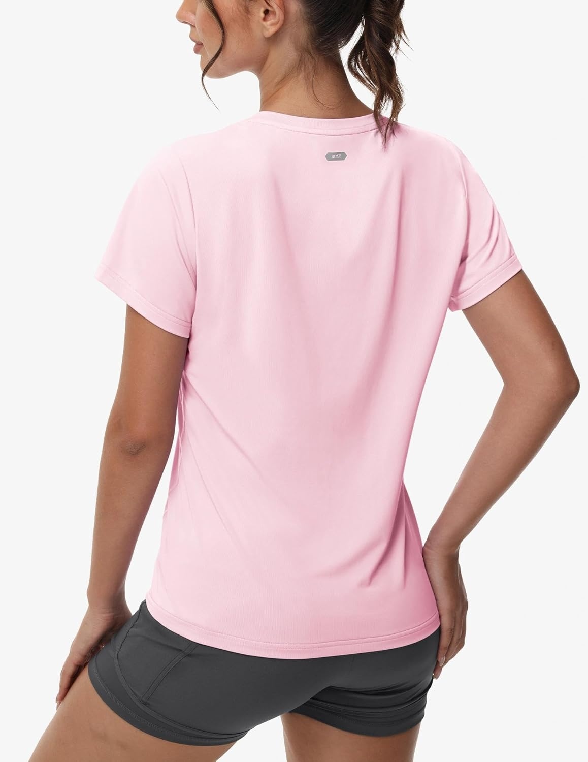 image:imageMIER Womens Running Athletic Shirts Dry Fit Active TShirt Tops Short Sleeve Soft Crew Neck Gym Workout Exercise TeesLight Pink