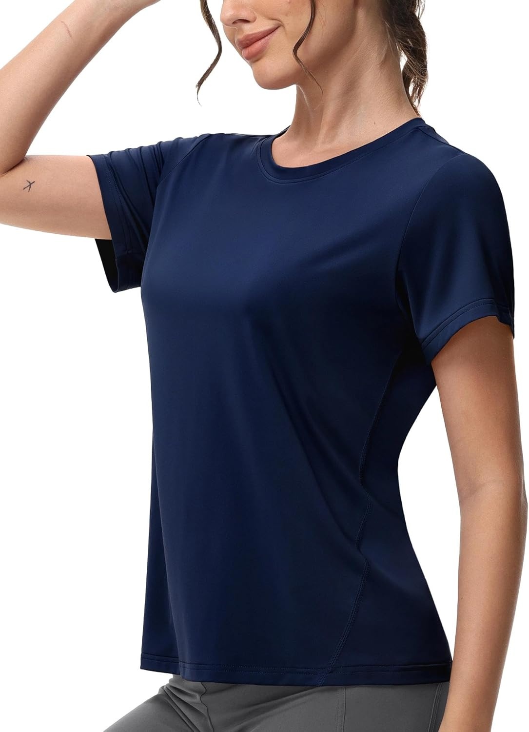 image:imageMIER Womens Running Athletic Shirts Dry Fit Active TShirt Tops Short Sleeve Soft Crew Neck Gym Workout Exercise TeesNavy