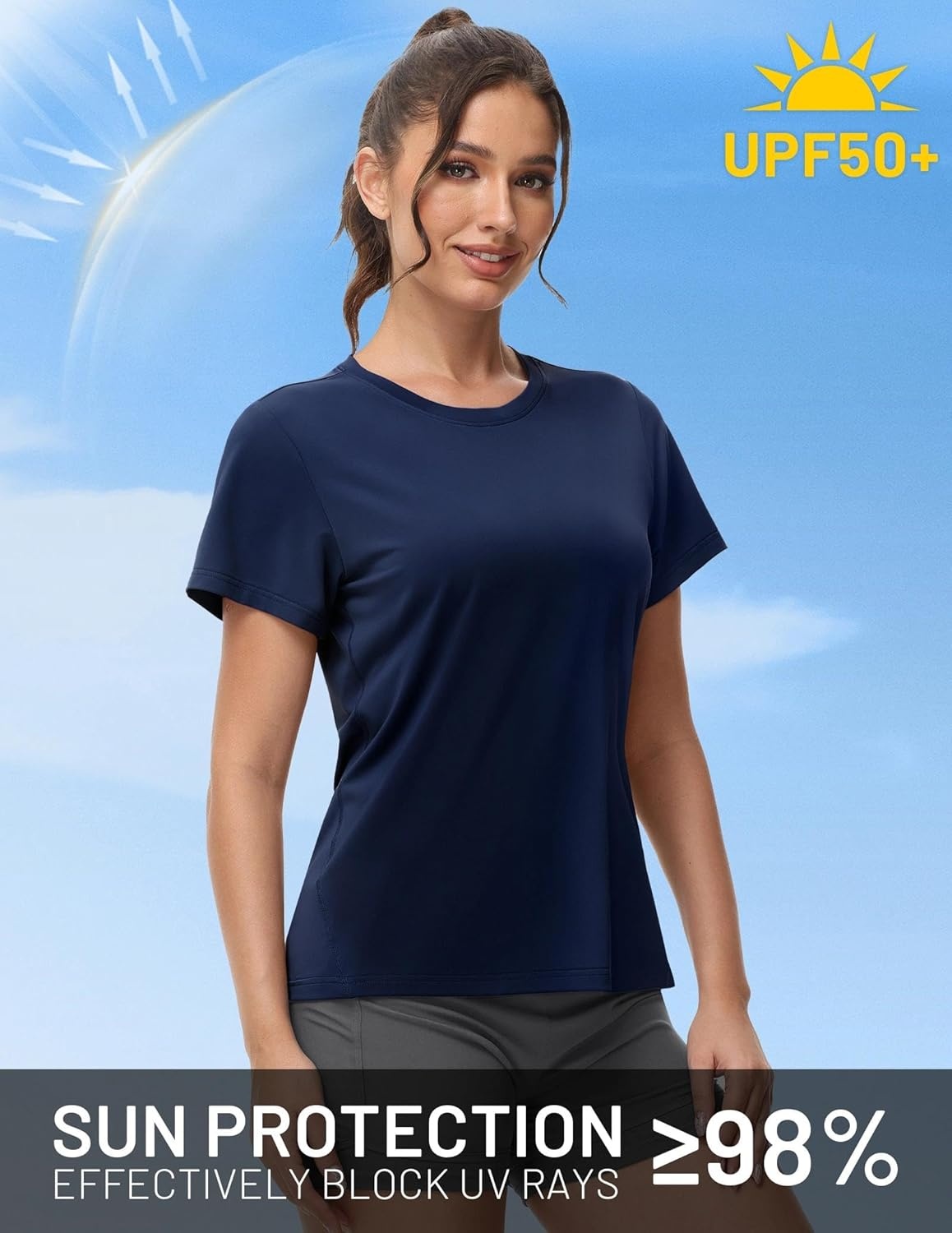 image:imageMIER Womens Running Athletic Shirts Dry Fit Active TShirt Tops Short Sleeve Soft Crew Neck Gym Workout Exercise TeesNavy