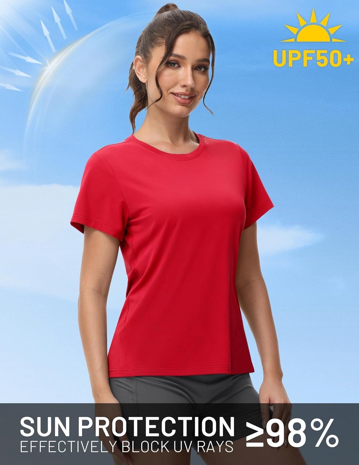 image:imageMIER Womens Running Athletic Shirts Dry Fit Active TShirt Tops Short Sleeve Soft Crew Neck Gym Workout Exercise TeesRed