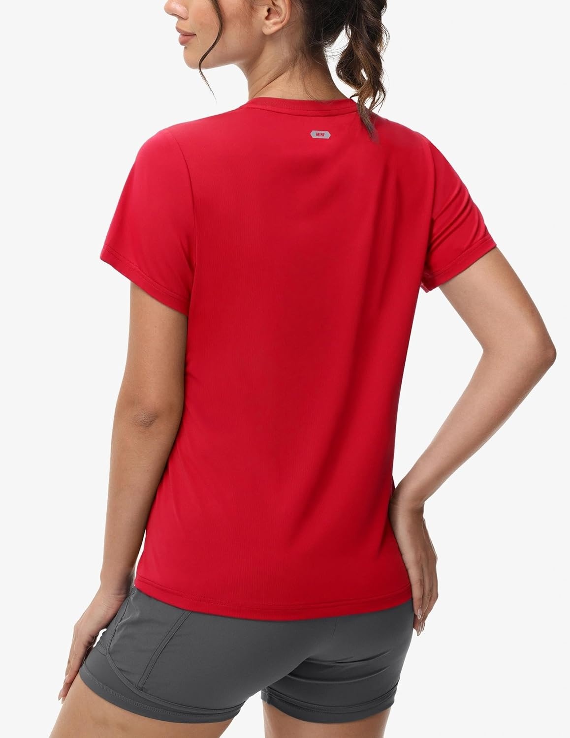 image:imageMIER Womens Running Athletic Shirts Dry Fit Active TShirt Tops Short Sleeve Soft Crew Neck Gym Workout Exercise TeesRed