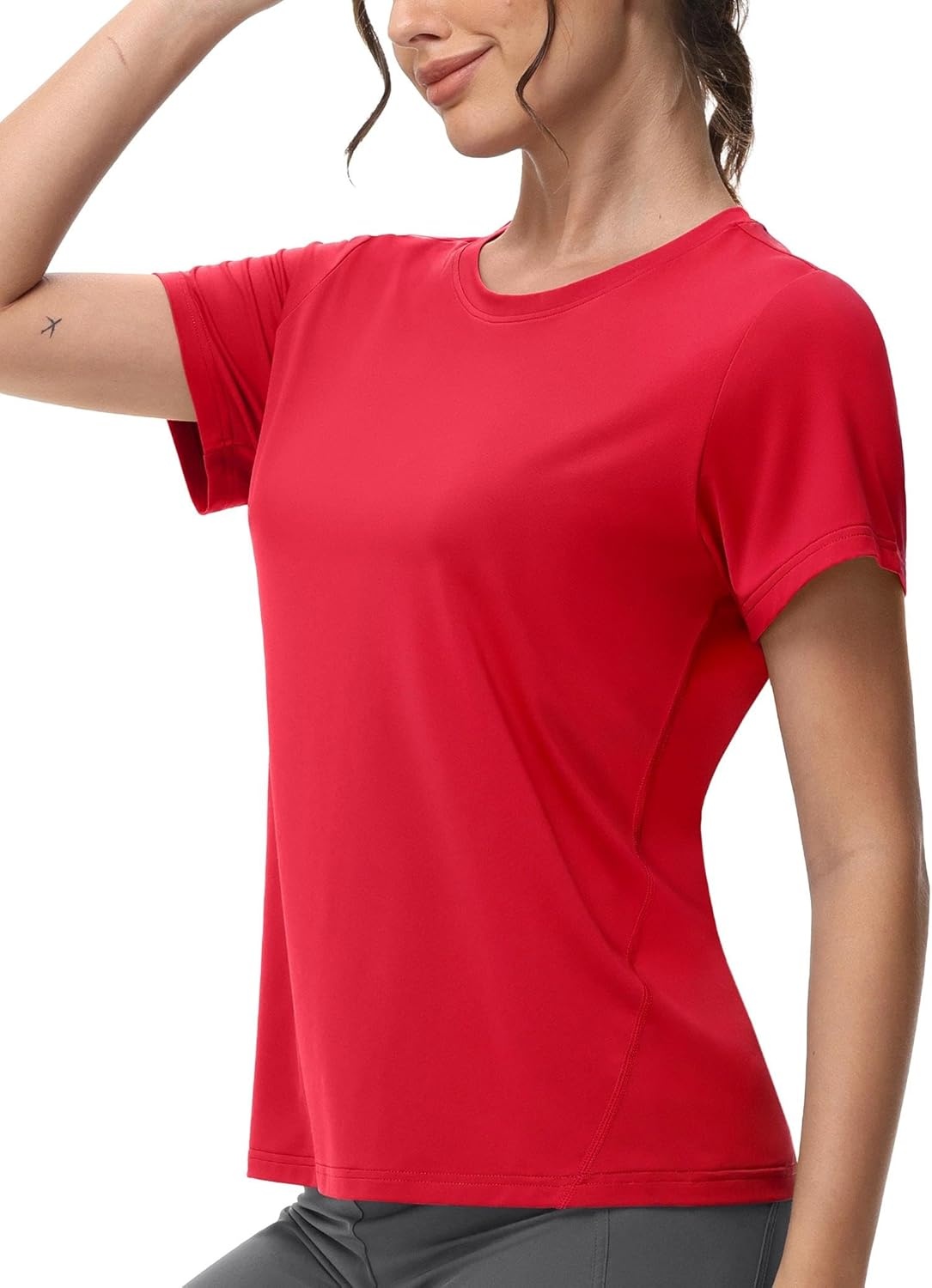 image:imageMIER Womens Running Athletic Shirts Dry Fit Active TShirt Tops Short Sleeve Soft Crew Neck Gym Workout Exercise TeesRed