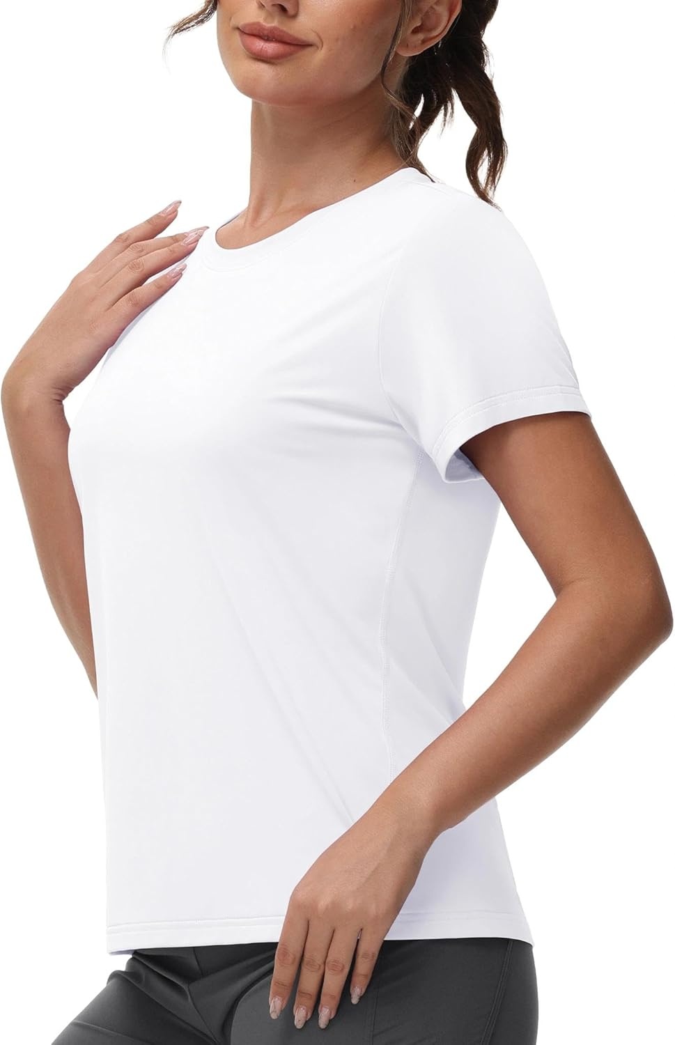 image:imageMIER Womens Running Athletic Shirts Dry Fit Active TShirt Tops Short Sleeve Soft Crew Neck Gym Workout Exercise TeesWhite