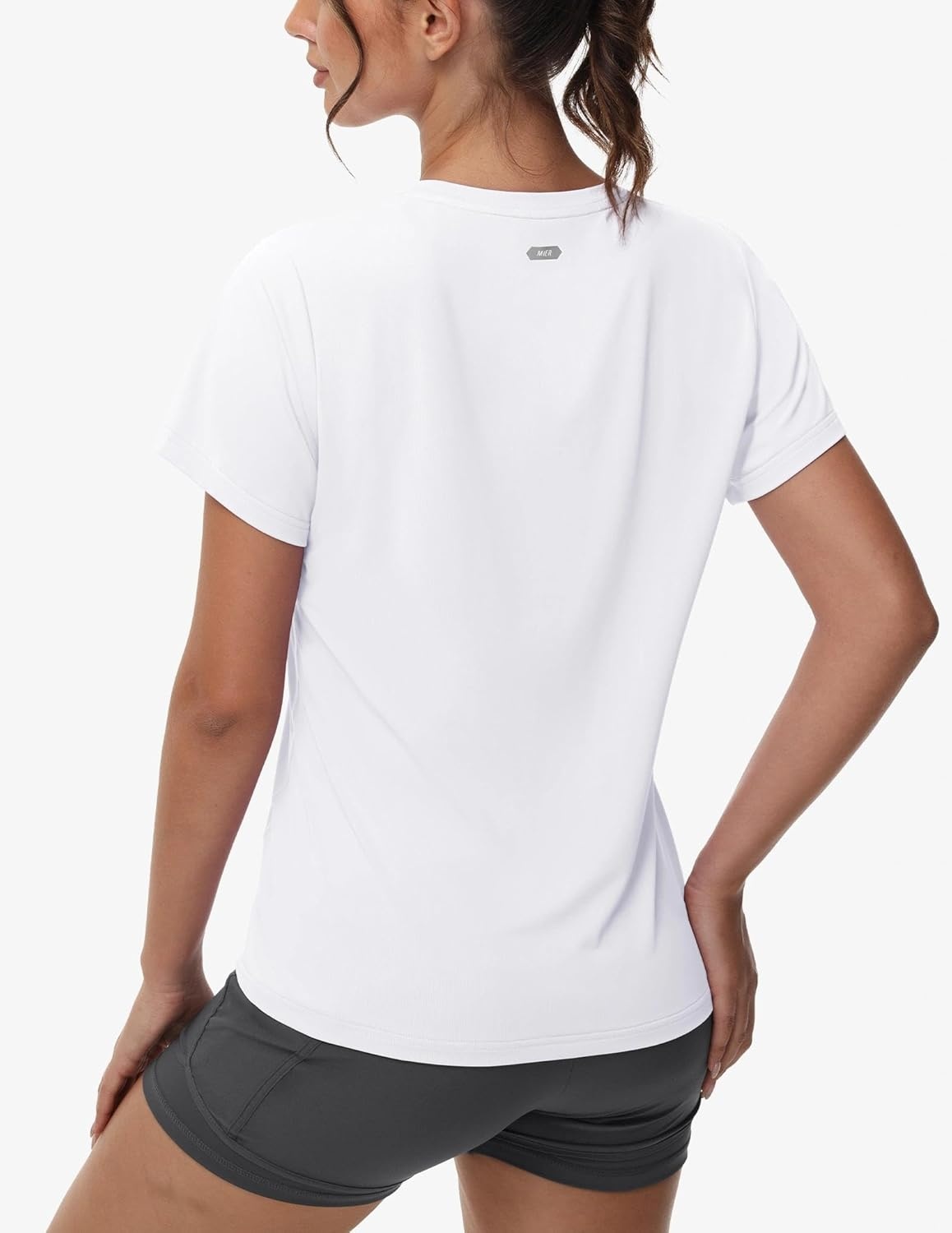 image:imageMIER Womens Running Athletic Shirts Dry Fit Active TShirt Tops Short Sleeve Soft Crew Neck Gym Workout Exercise TeesWhite