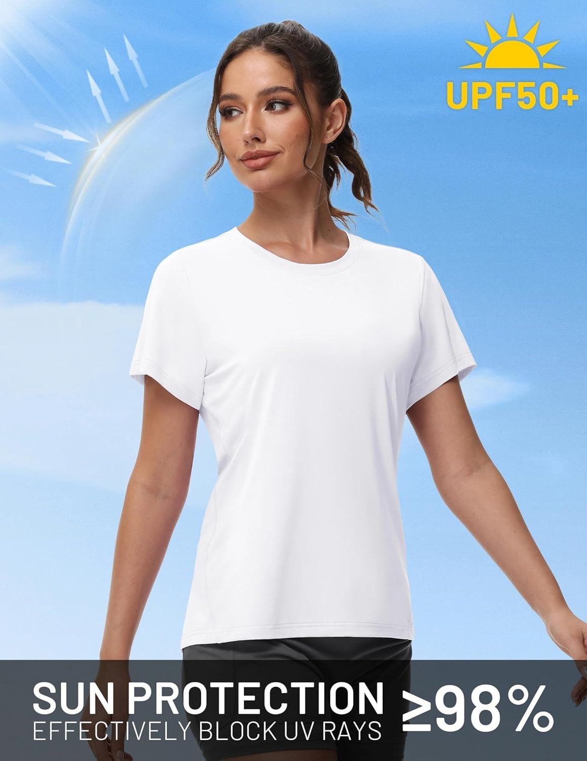 image:imageMIER Womens Running Athletic Shirts Dry Fit Active TShirt Tops Short Sleeve Soft Crew Neck Gym Workout Exercise TeesWhite