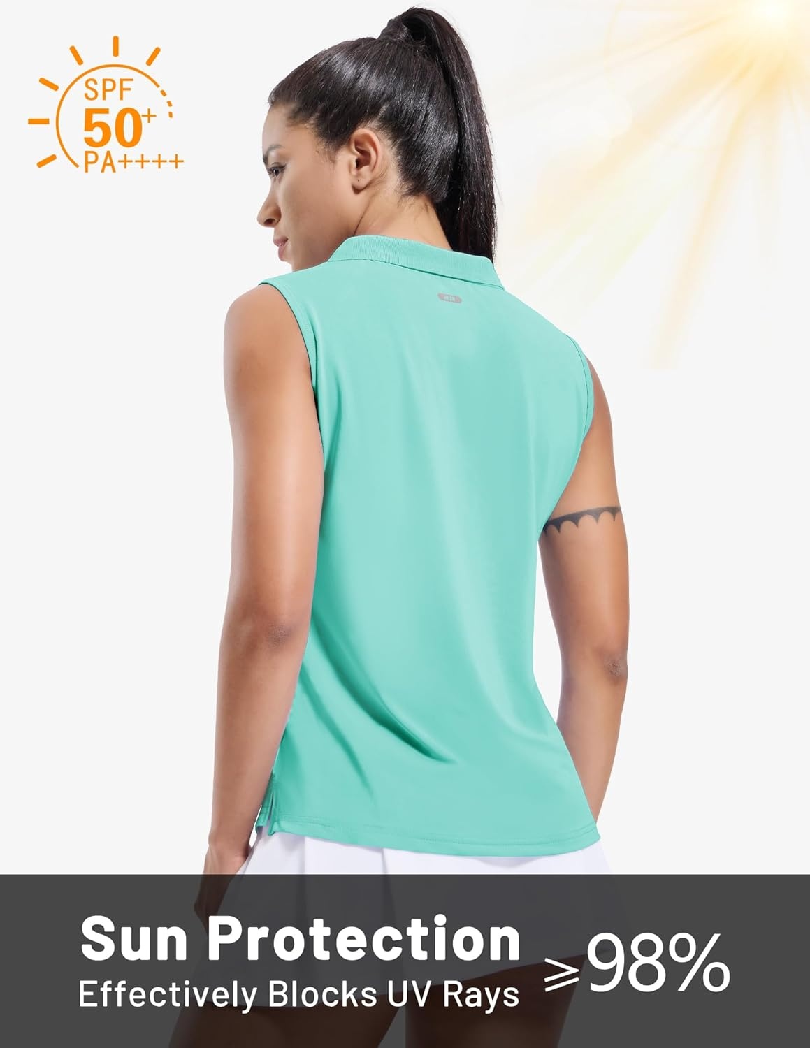 image:imageMIER Womens Sleeveless Golf Polo Shirts Dry Fit Collared Tank Tops V Neck Ribbed Athletic Tennis Shirt Moisture WickingAqua
