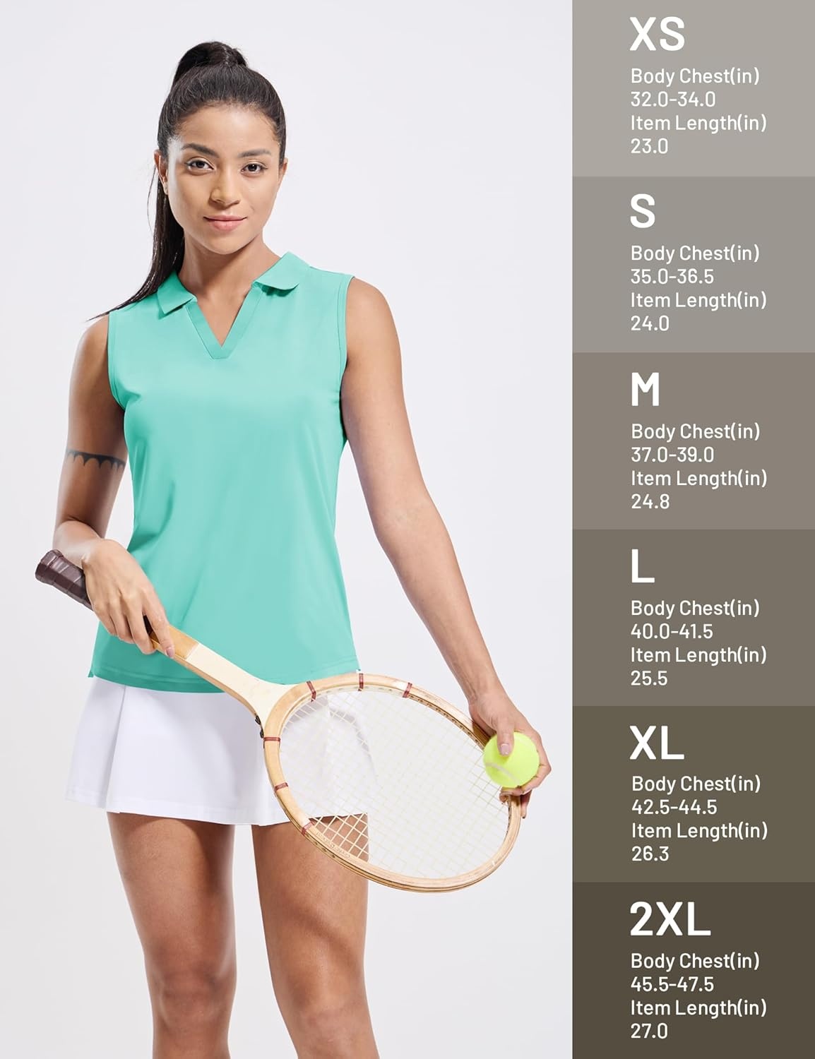 image:imageMIER Womens Sleeveless Golf Polo Shirts Dry Fit Collared Tank Tops V Neck Ribbed Athletic Tennis Shirt Moisture WickingAqua