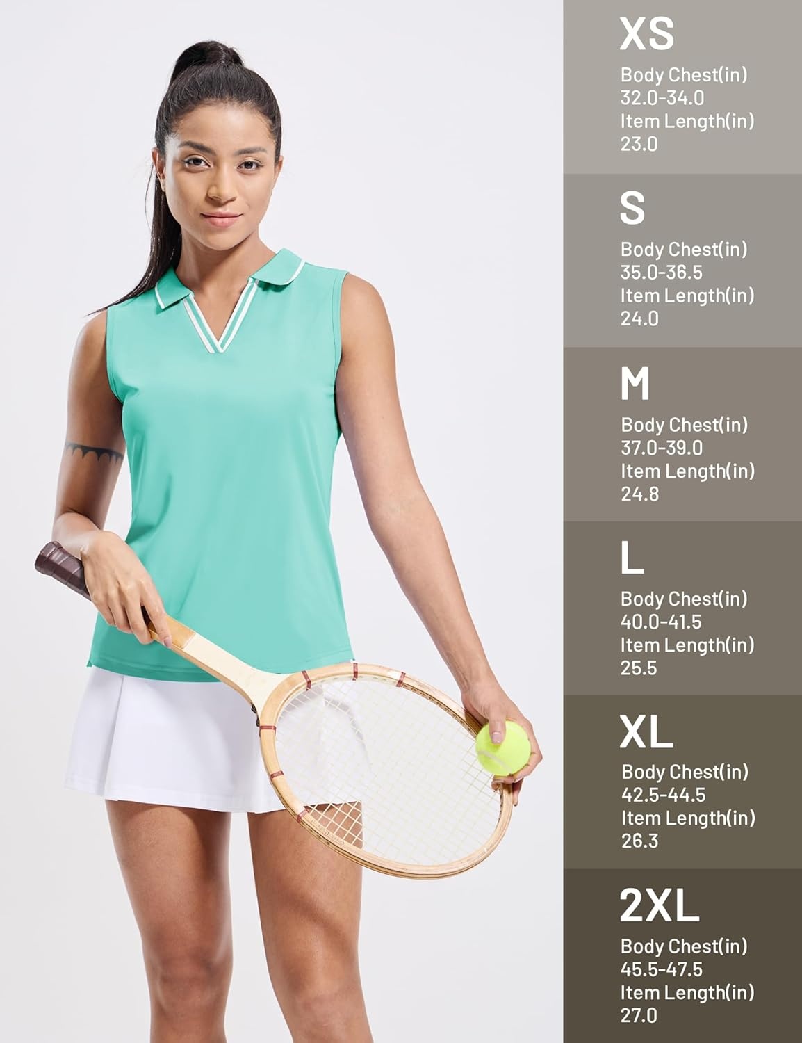 image:imageMIER Womens Sleeveless Golf Polo Shirts Dry Fit Collared Tank Tops V Neck Ribbed Athletic Tennis Shirt Moisture WickingAquaWhite
