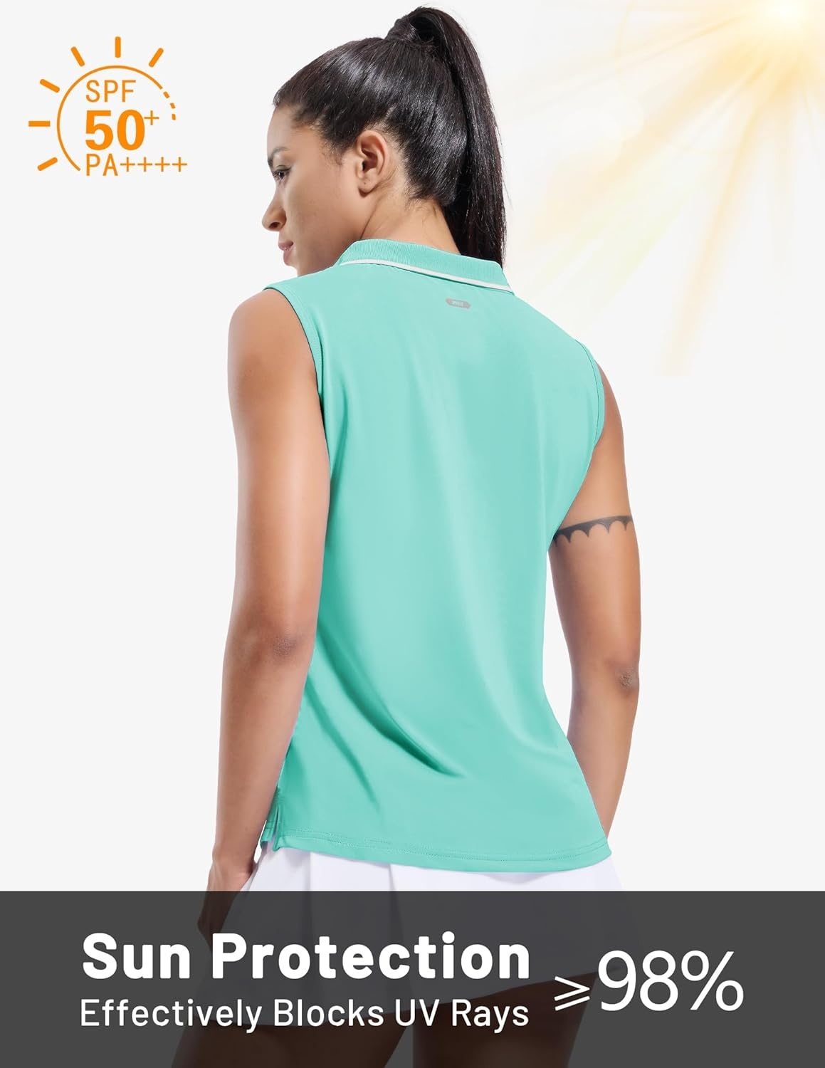 image:imageMIER Womens Sleeveless Golf Polo Shirts Dry Fit Collared Tank Tops V Neck Ribbed Athletic Tennis Shirt Moisture WickingAquaWhite