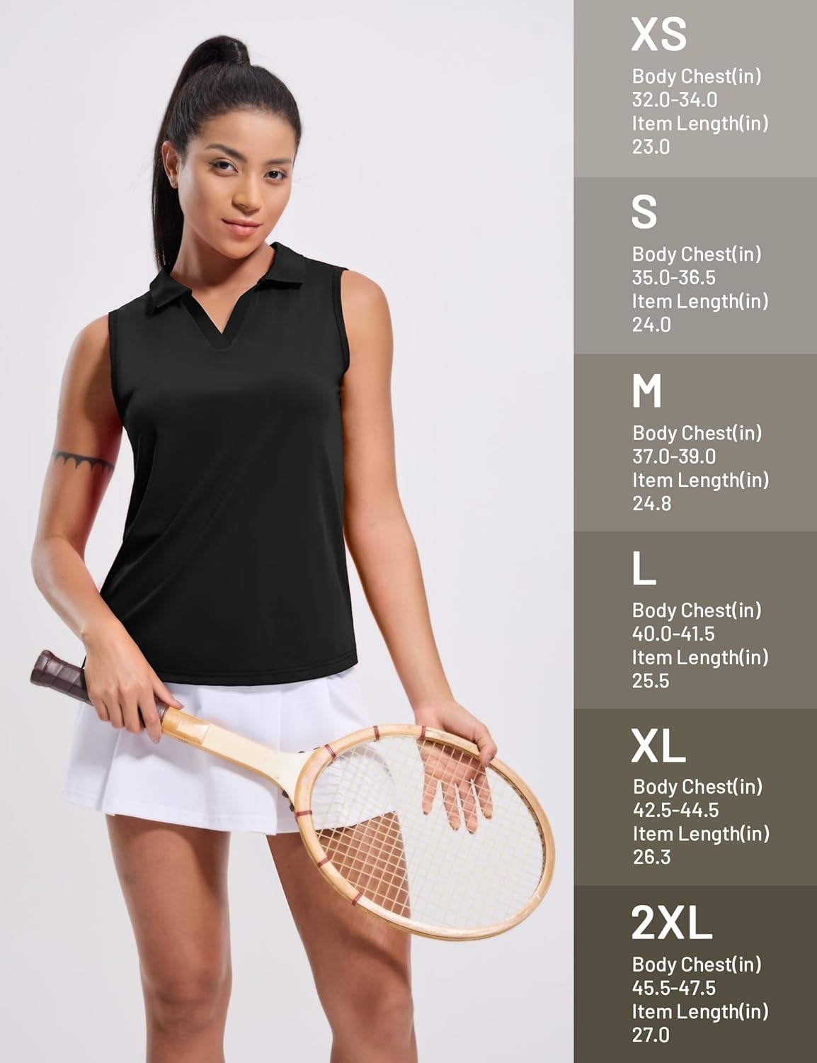 image:imageMIER Womens Sleeveless Golf Polo Shirts Dry Fit Collared Tank Tops V Neck Ribbed Athletic Tennis Shirt Moisture WickingBlack