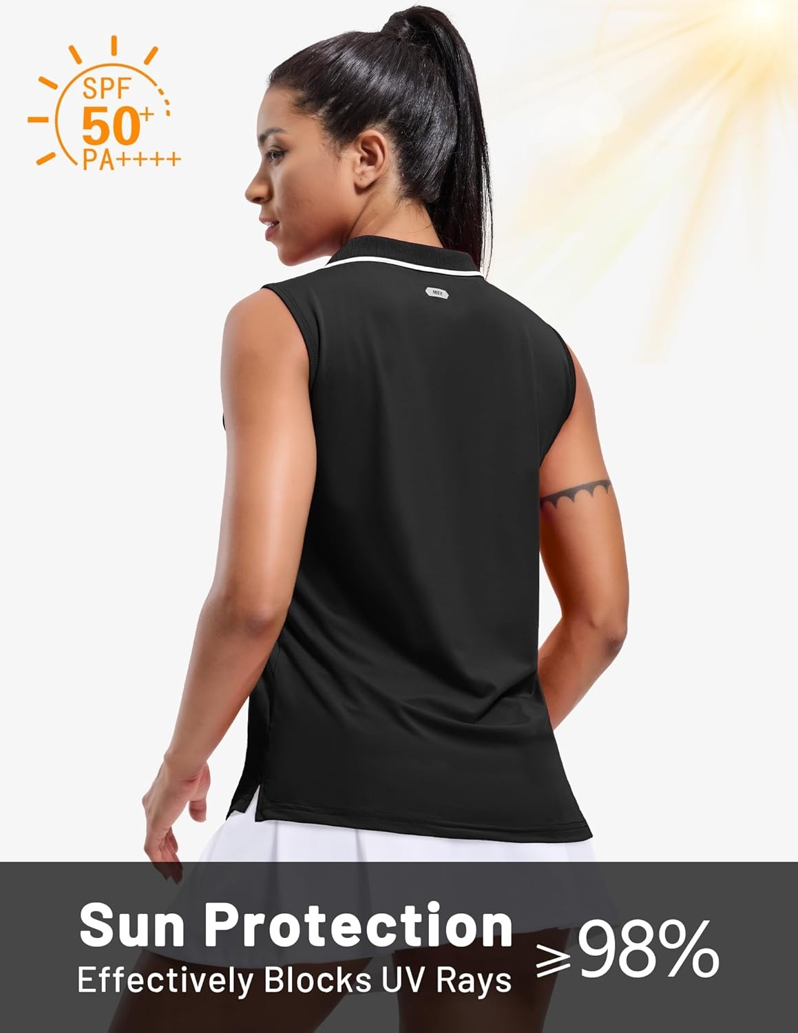 image:imageMIER Womens Sleeveless Golf Polo Shirts Dry Fit Collared Tank Tops V Neck Ribbed Athletic Tennis Shirt Moisture WickingBlackWhite