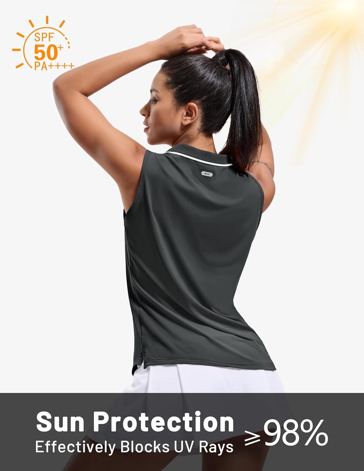 image:imageMIER Womens Sleeveless Golf Polo Shirts Dry Fit Collared Tank Tops V Neck Ribbed Athletic Tennis Shirt Moisture WickingDark GreyWhite