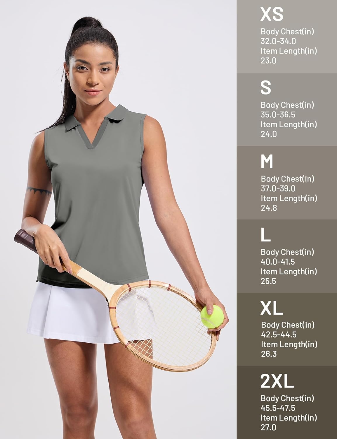 image:imageMIER Womens Sleeveless Golf Polo Shirts Dry Fit Collared Tank Tops V Neck Ribbed Athletic Tennis Shirt Moisture WickingGrey