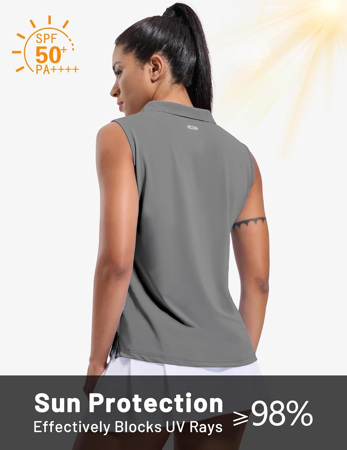 image:imageMIER Womens Sleeveless Golf Polo Shirts Dry Fit Collared Tank Tops V Neck Ribbed Athletic Tennis Shirt Moisture WickingGrey