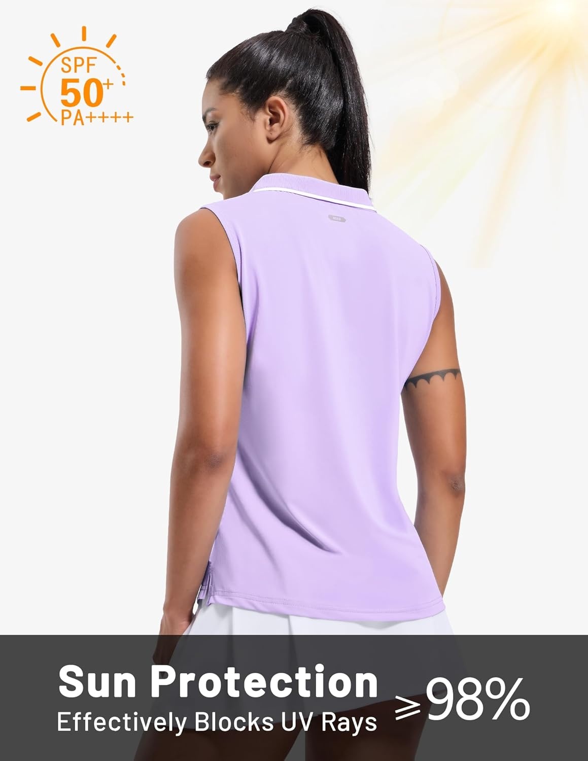 image:imageMIER Womens Sleeveless Golf Polo Shirts Dry Fit Collared Tank Tops V Neck Ribbed Athletic Tennis Shirt Moisture WickingLavenderWhite