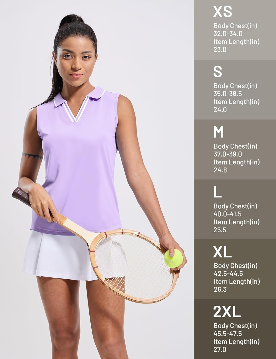 image:imageMIER Womens Sleeveless Golf Polo Shirts Dry Fit Collared Tank Tops V Neck Ribbed Athletic Tennis Shirt Moisture WickingLavenderWhite