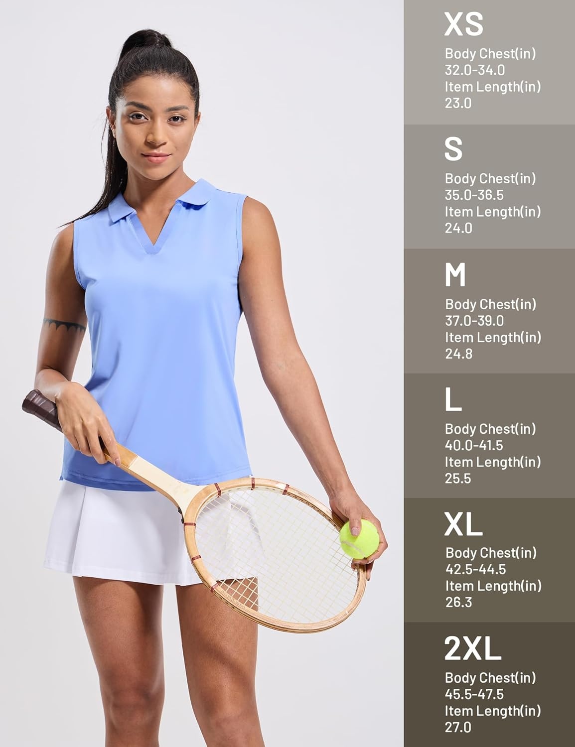image:imageMIER Womens Sleeveless Golf Polo Shirts Dry Fit Collared Tank Tops V Neck Ribbed Athletic Tennis Shirt Moisture WickingLight Blue