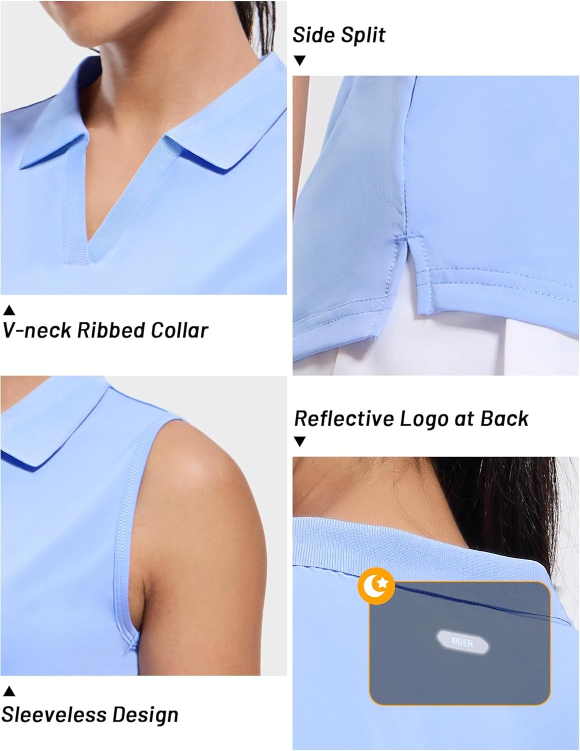 image:imageMIER Womens Sleeveless Golf Polo Shirts Dry Fit Collared Tank Tops V Neck Ribbed Athletic Tennis Shirt Moisture WickingLight Blue