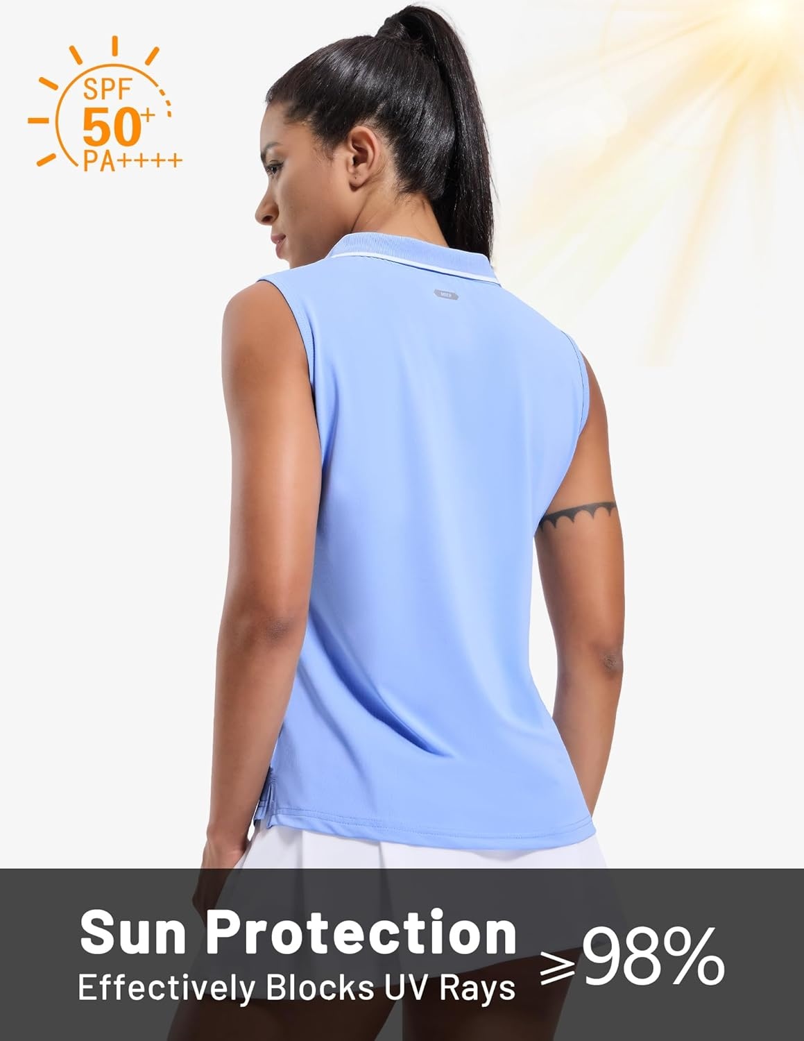 image:imageMIER Womens Sleeveless Golf Polo Shirts Dry Fit Collared Tank Tops V Neck Ribbed Athletic Tennis Shirt Moisture WickingLight BlueWhite