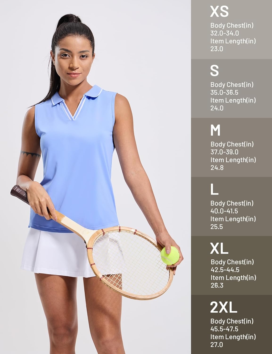 image:imageMIER Womens Sleeveless Golf Polo Shirts Dry Fit Collared Tank Tops V Neck Ribbed Athletic Tennis Shirt Moisture WickingLight BlueWhite