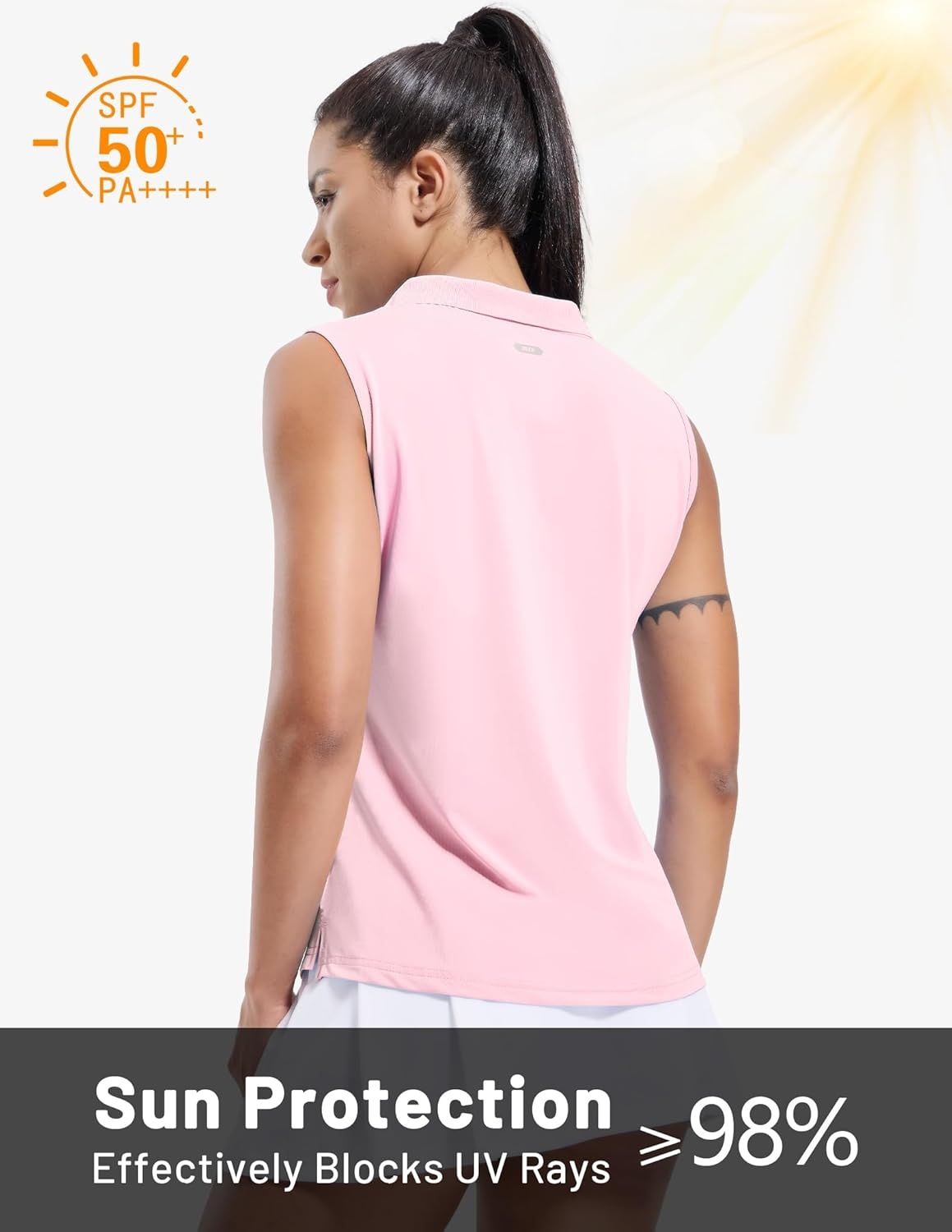 image:imageMIER Womens Sleeveless Golf Polo Shirts Dry Fit Collared Tank Tops V Neck Ribbed Athletic Tennis Shirt Moisture WickingLight Pink