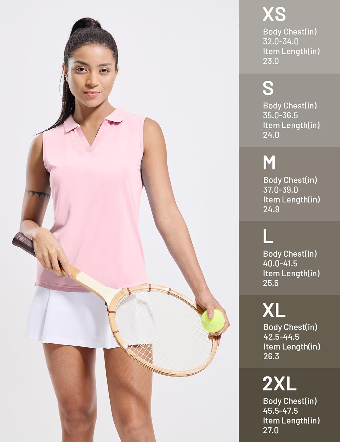 image:imageMIER Womens Sleeveless Golf Polo Shirts Dry Fit Collared Tank Tops V Neck Ribbed Athletic Tennis Shirt Moisture WickingLight Pink